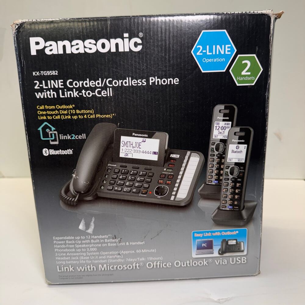 Panasonic KX-TG9582 2-Line Business Phone System - Link 4 Cells - 2 Handsets